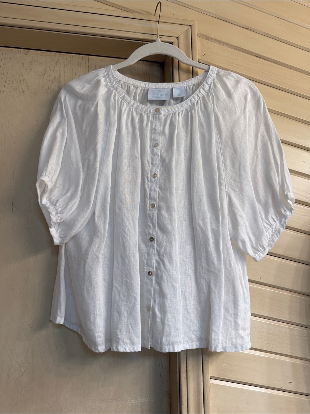 Cynthia Rowley White Button-Front Puff Sleeve Blouse